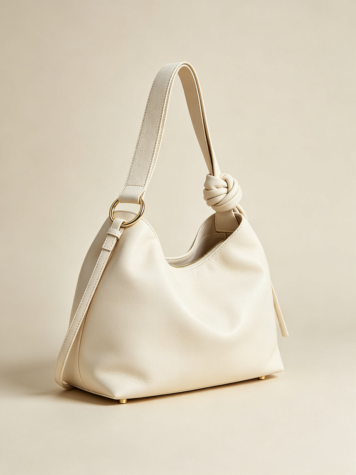 MUY LOTTA Sculptural Knot Strap Tote Bag - Cream White Soft Leather