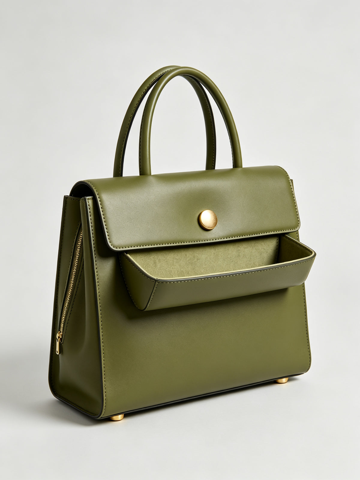 MUY LOTTA Magnetic Flap Double Layer Tote Bag - Olive Green