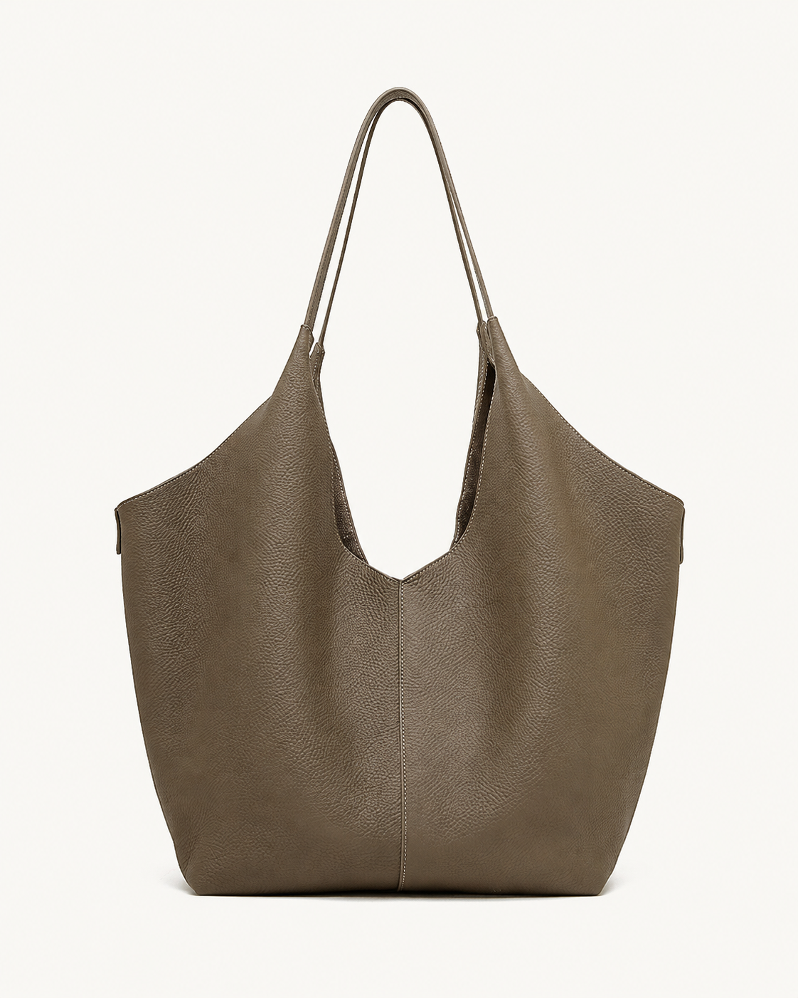 #Gray Pebbled Leather Shoulder Tote Bag
