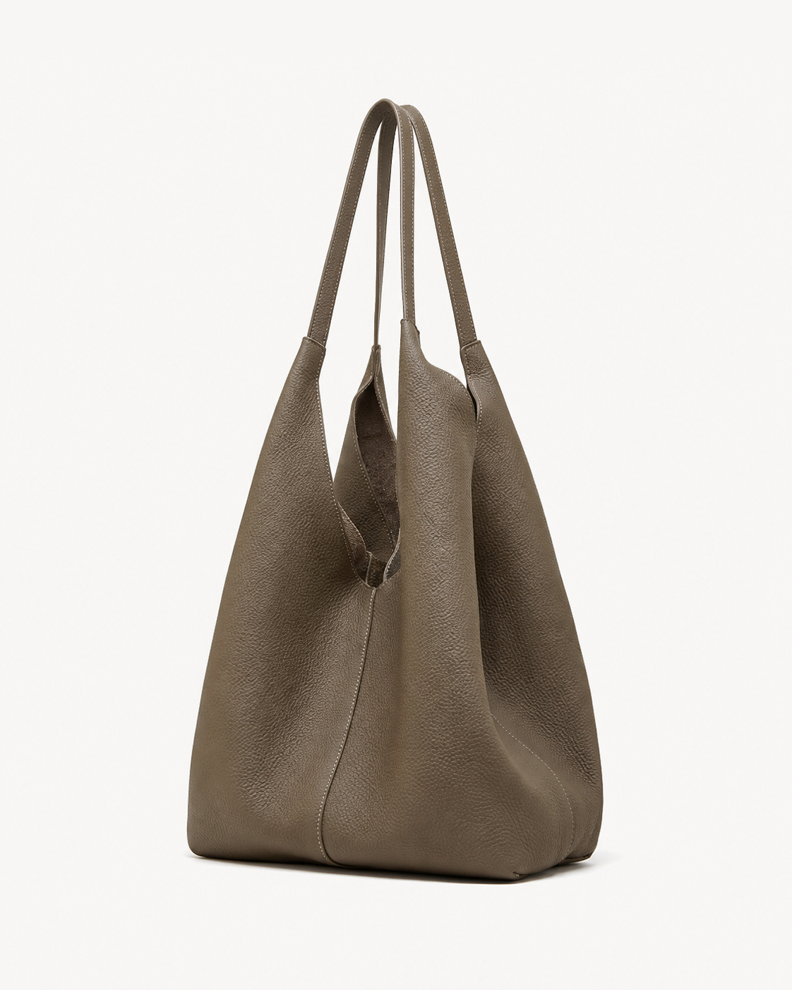#Gray Pebbled Leather Shoulder Tote Bag