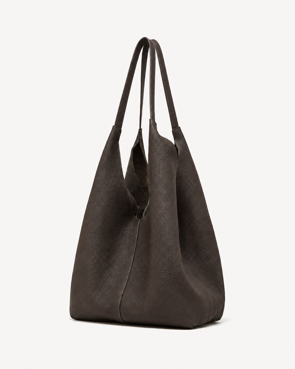 #Coffee Pebbled Leather Shoulder Tote Bag