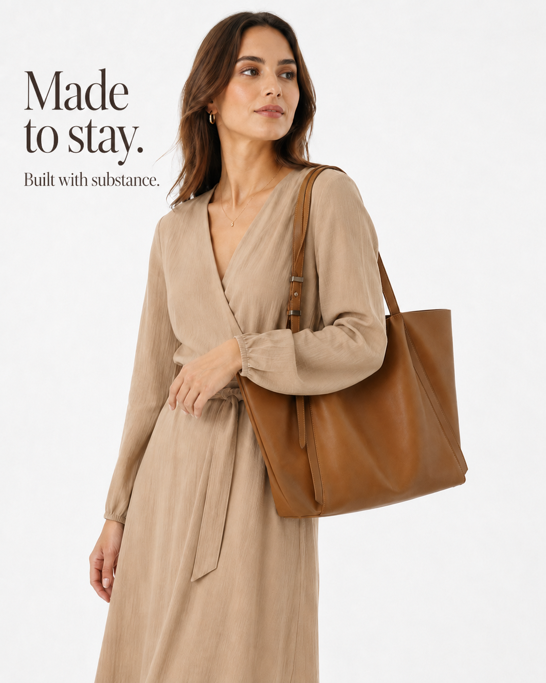#Tan soft leather shoulder tote bag 