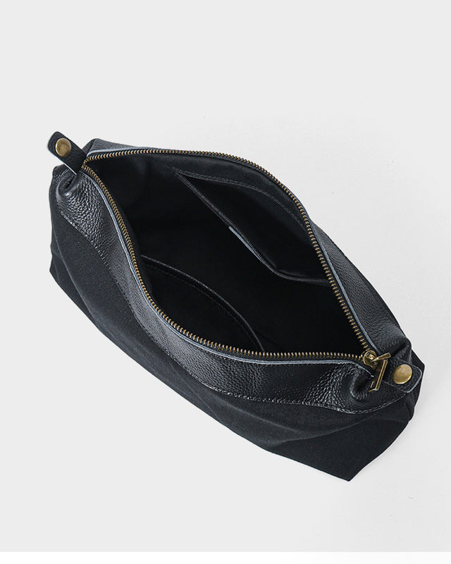 #Black leather hobo tote bag interior with zipper closure and spacious compartment