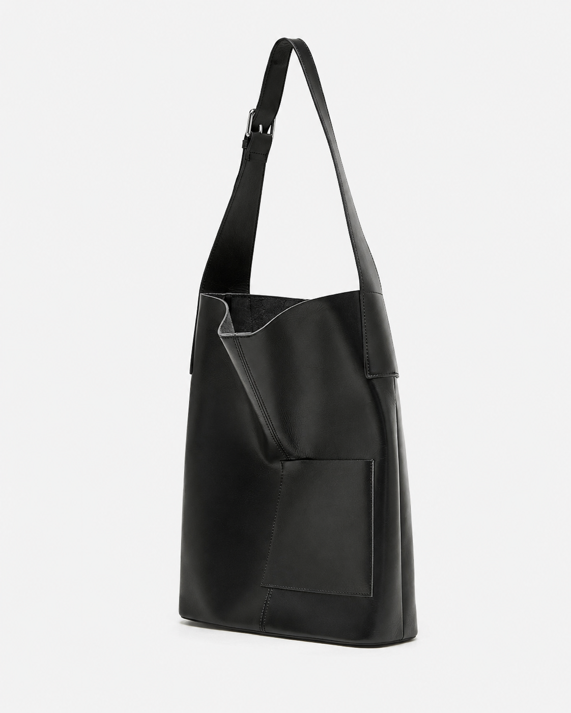 #Black Top-Grain Leather Hobo Shoulder Bag