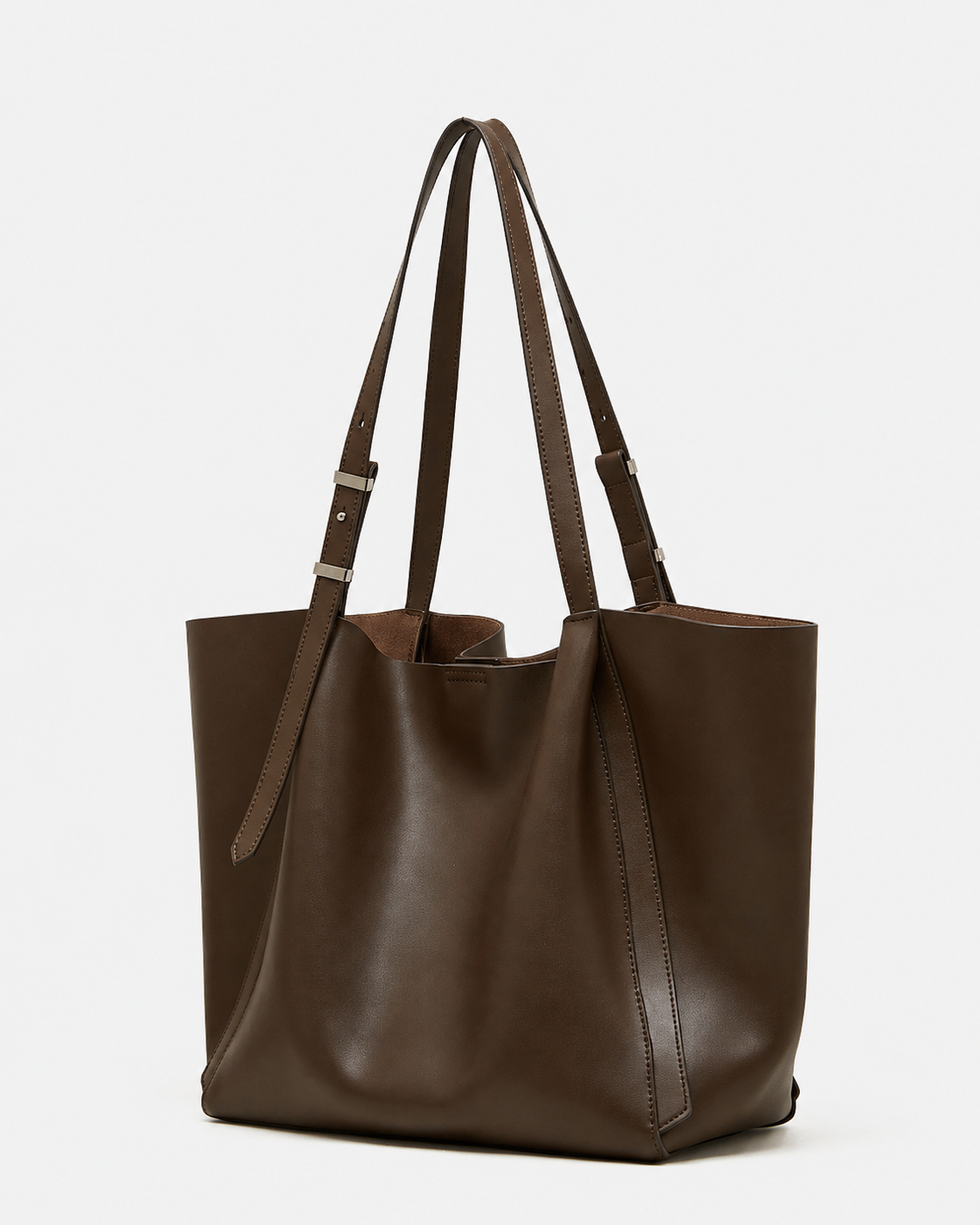 #Brown soft leather shoulder tote bag 
