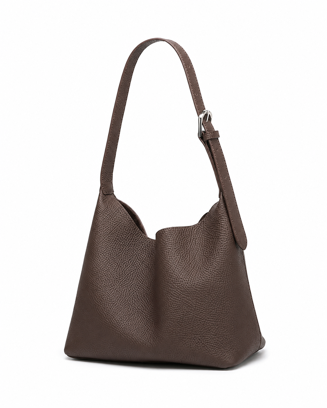 #Coffee Pebbled Leather Hobo Shoulder Bag