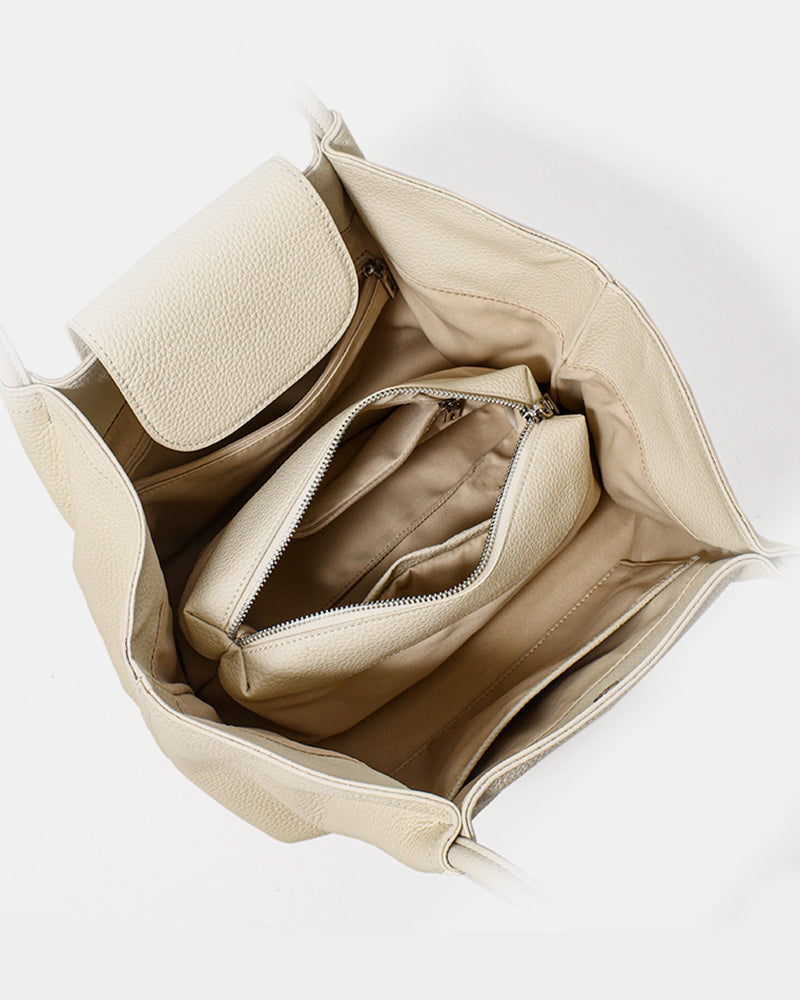 #Ivory top-grain leather shoulder tote bag