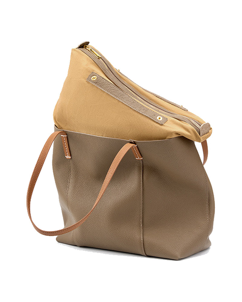 #Gray Pebbled Top-Grain Leather Tote Shoulder Bag