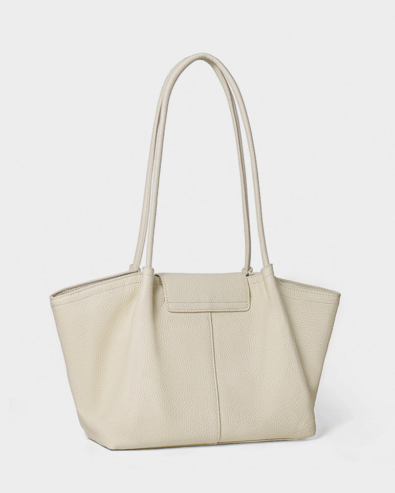 #Ivory top-grain leather shoulder tote bag