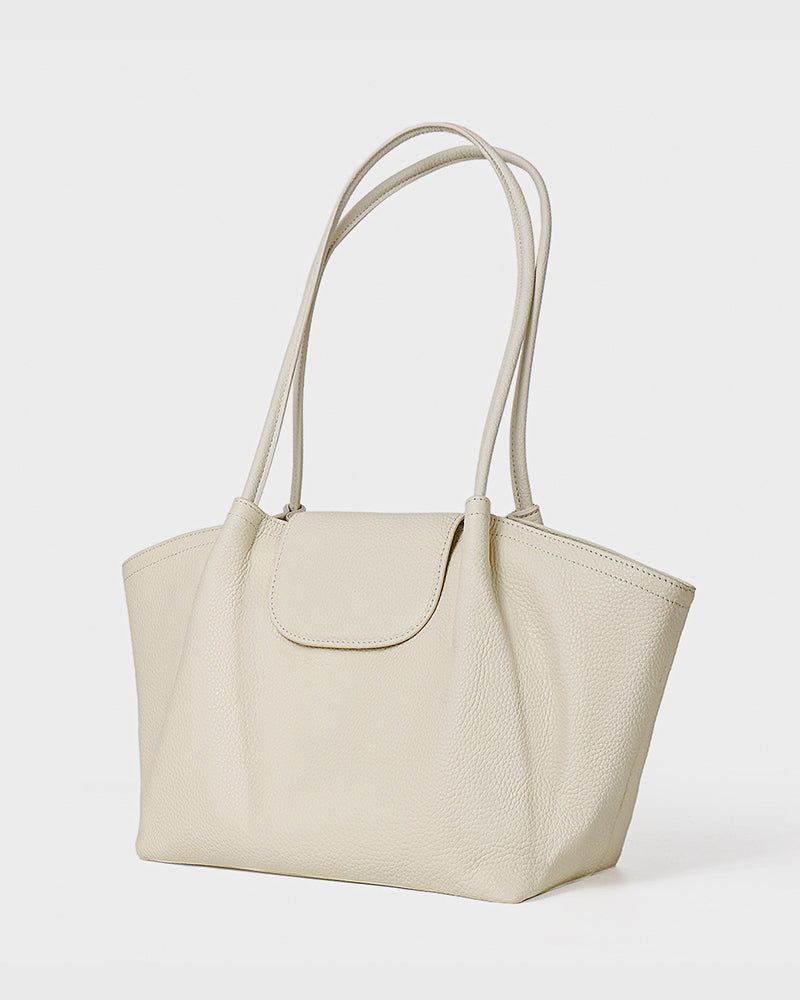 #Ivory top-grain leather shoulder tote bag