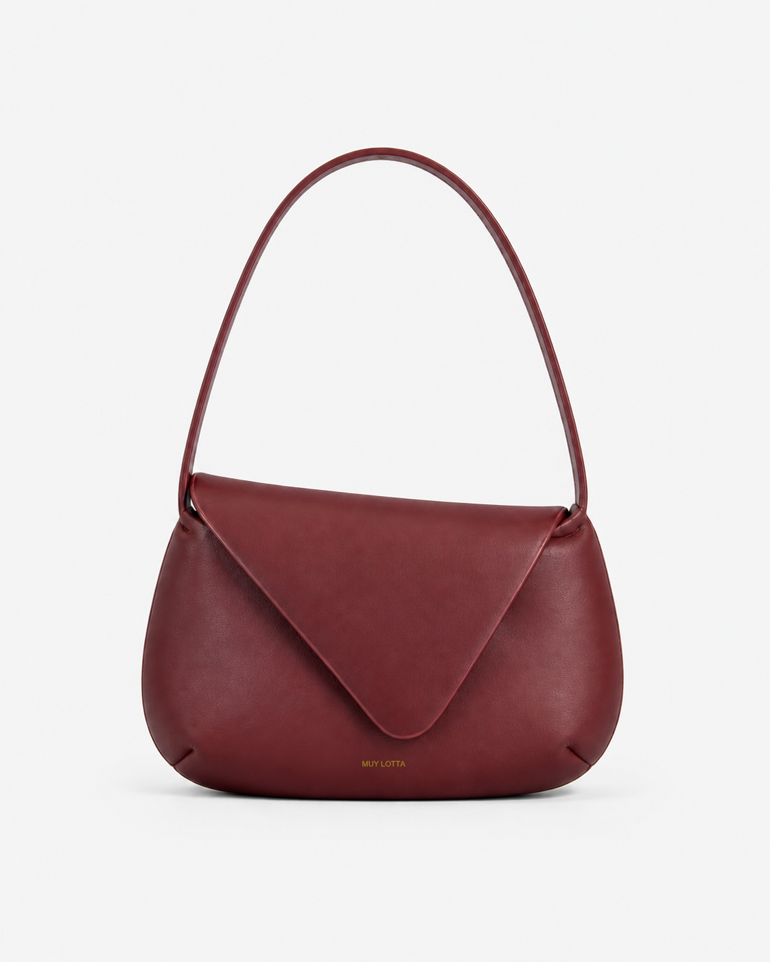 MUYLOTTA ML-MN02 burgundy mini shoulder bag, three-quarter view, with an off-center flap and slim shoulder strap.