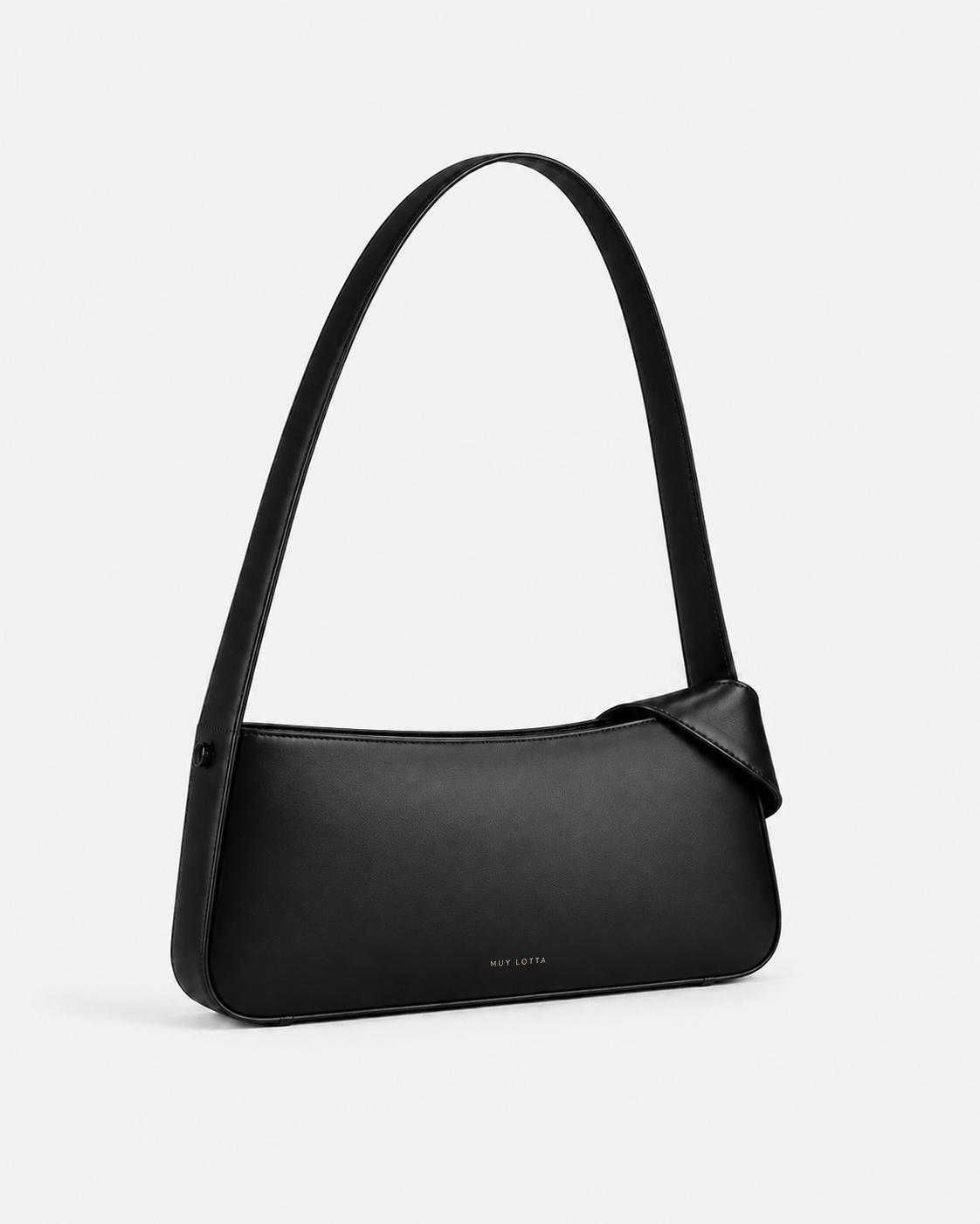 MUYLOTTA ML-SH05 black shoulder bag, three-quarter view, with a slim body and one folded corner.