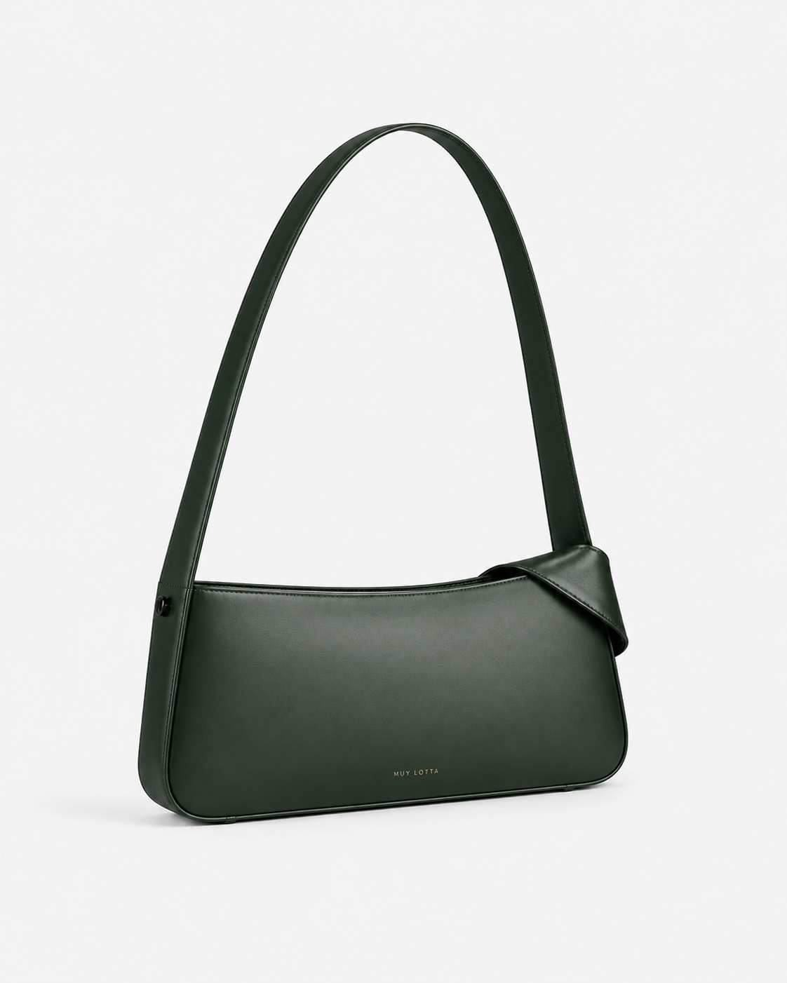 MUYLOTTA ML-SH05 deep green shoulder bag, three-quarter view, with a slim body and one folded corner.