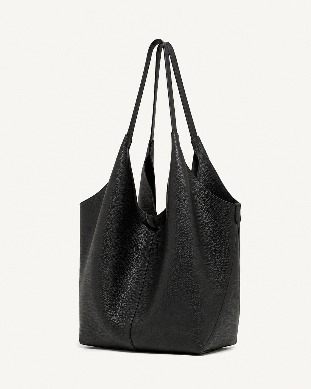 #Black Pebbled Leather Shoulder Tote Bag