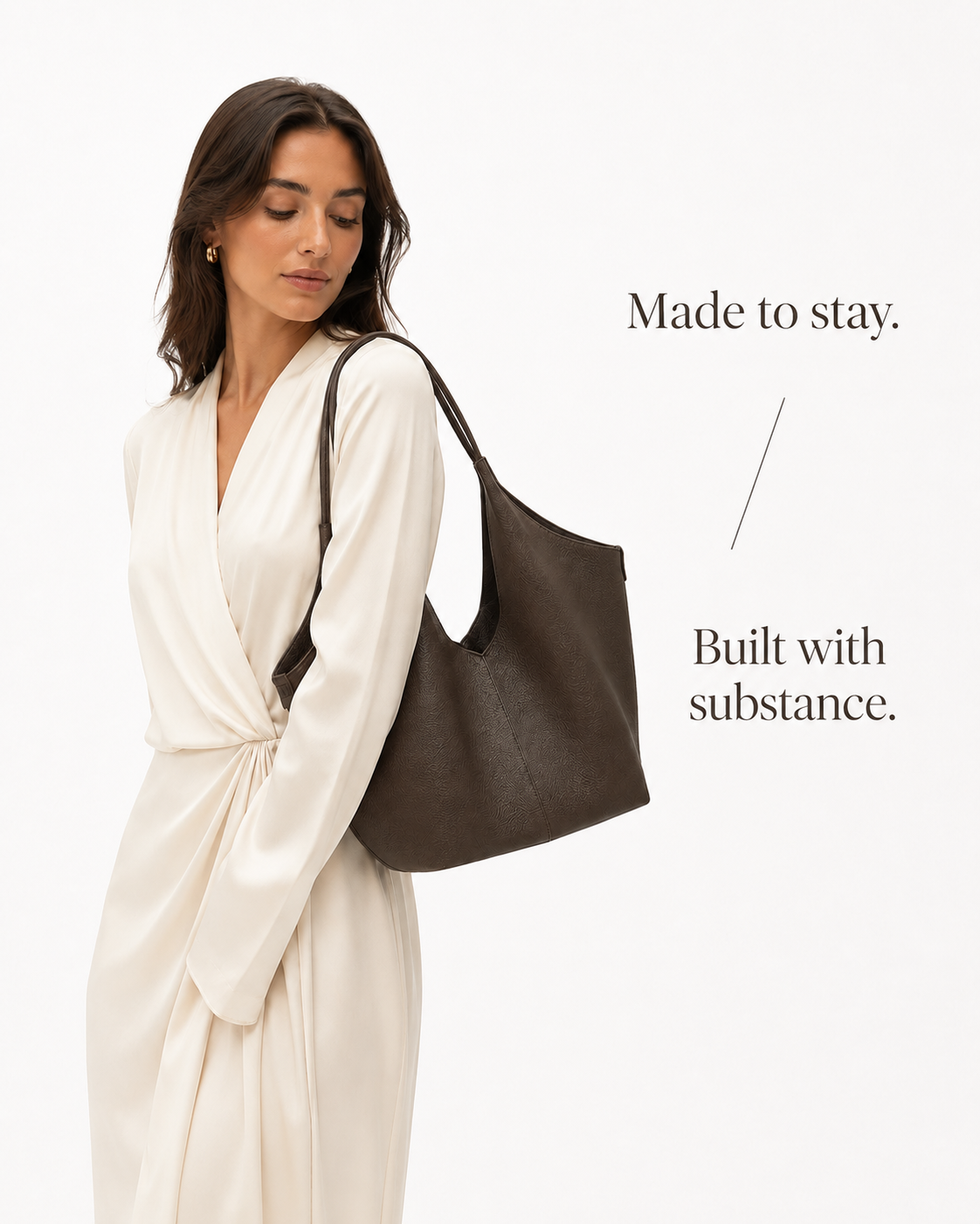 #Coffee Pebbled Leather Shoulder Tote Bag