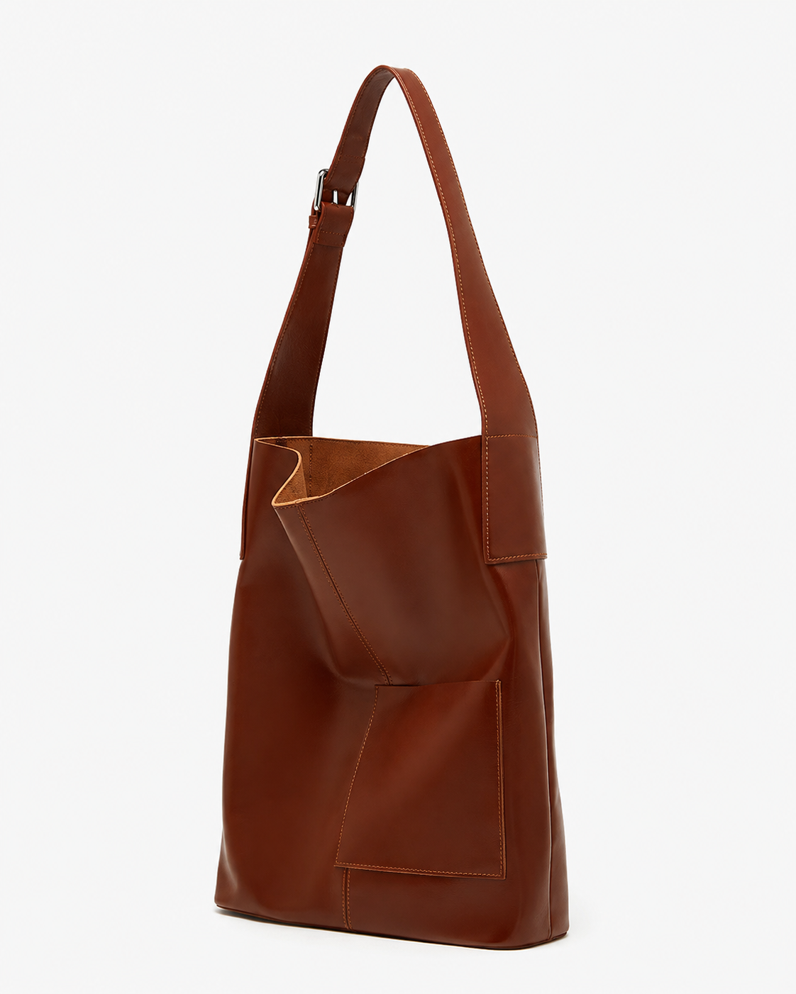#Chestnut Top-Grain Leather Hobo Shoulder Bag
