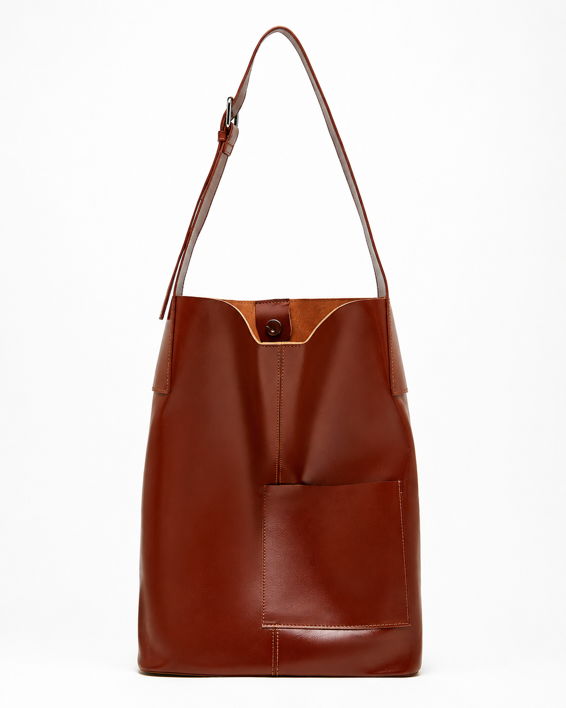 #Chestnut Top-Grain Leather Hobo Shoulder Bag