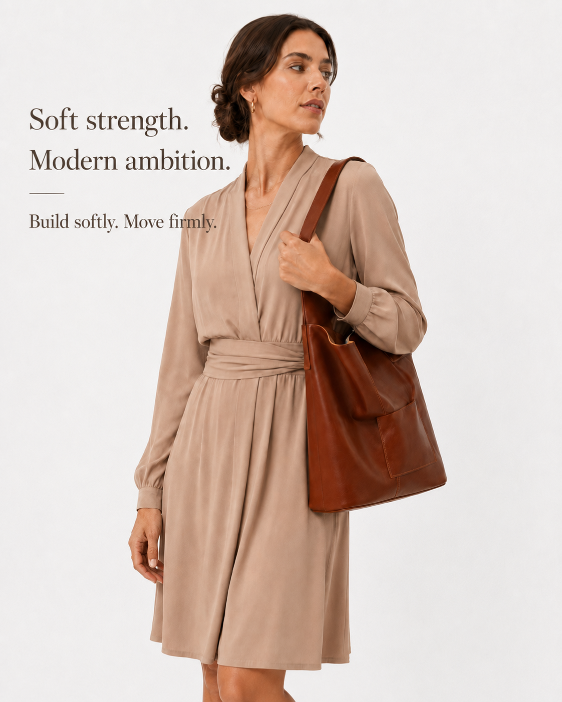 #Chestnut Top-Grain Leather Hobo Shoulder Bag