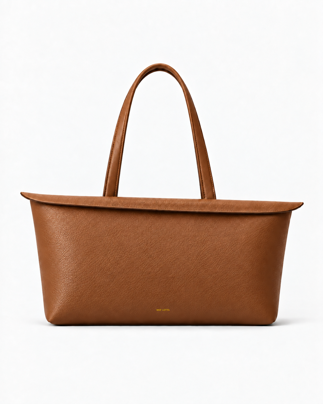 MUY LOTTA Floating Eave Span Cognac leather tote, front product view.