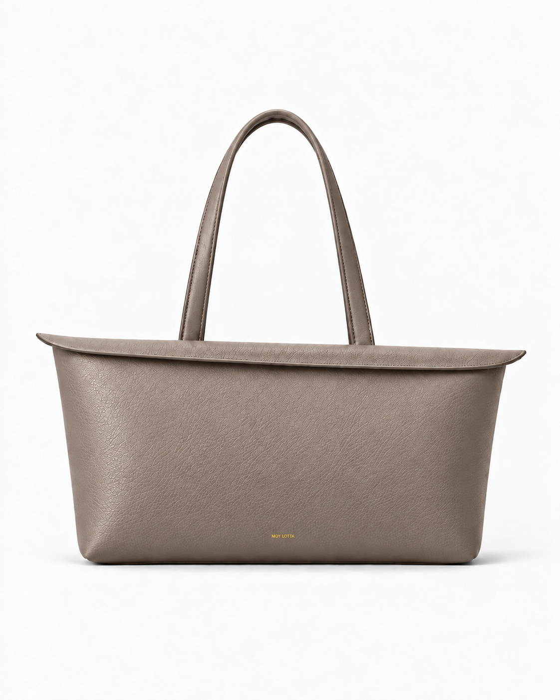 MUY LOTTA Floating Eave Span Limestone Taupe leather tote, front product view.
