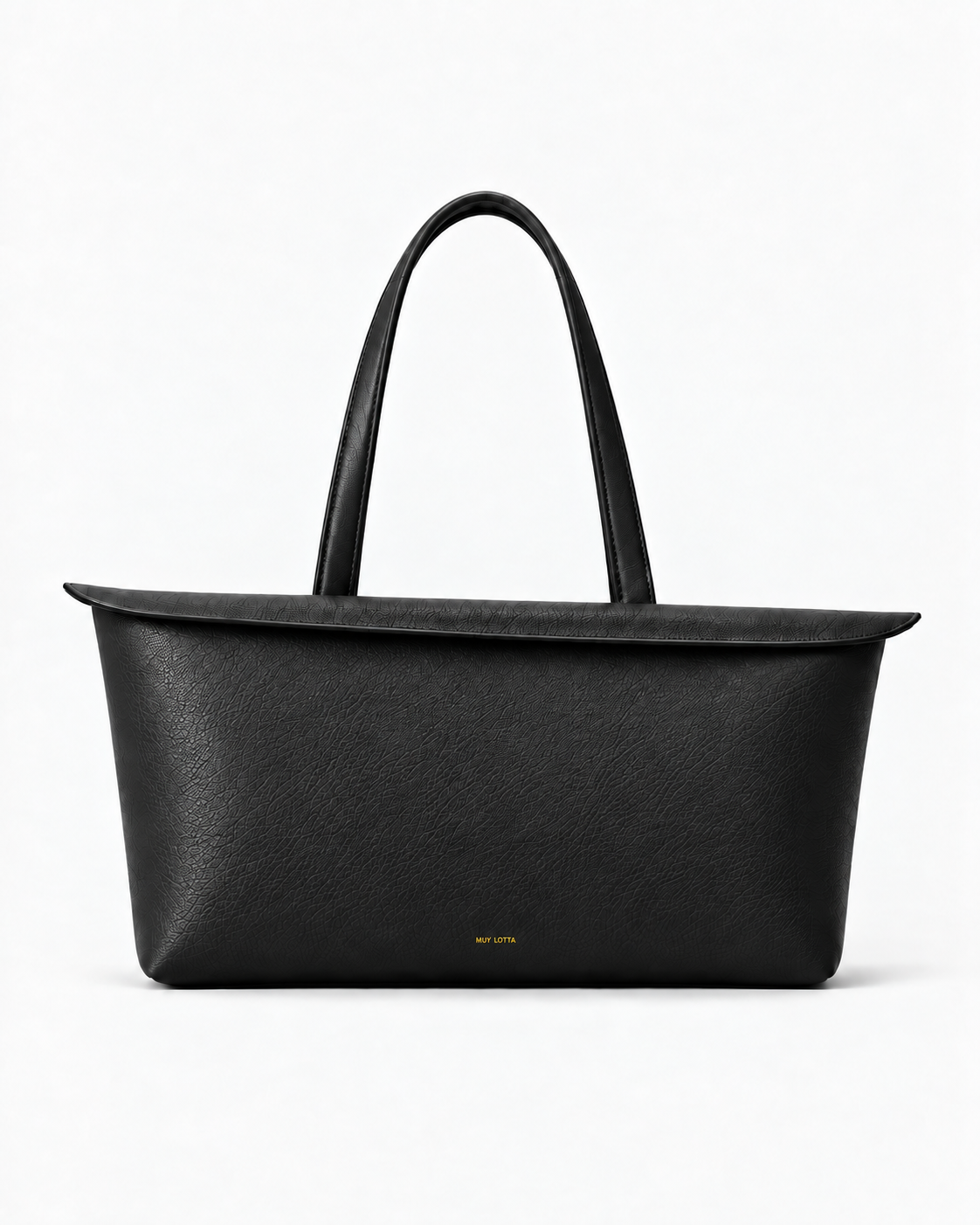 MUY LOTTA Floating Eave Span Soft Black leather tote, front product view.