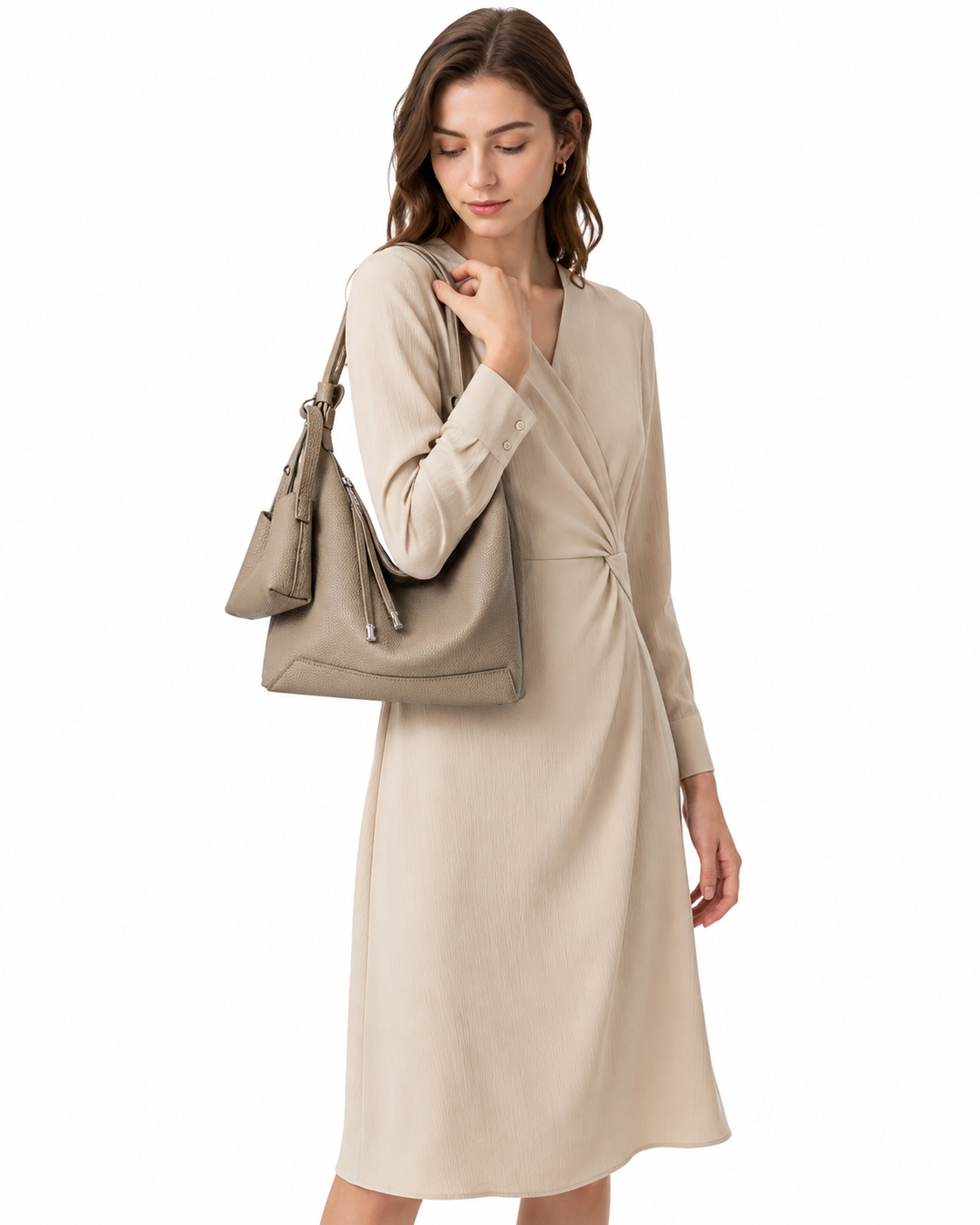 #Gray pebbled leather hobo shoulder bag