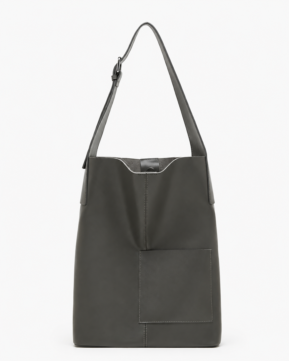 #Gray Top-Grain Leather Hobo Shoulder Bag