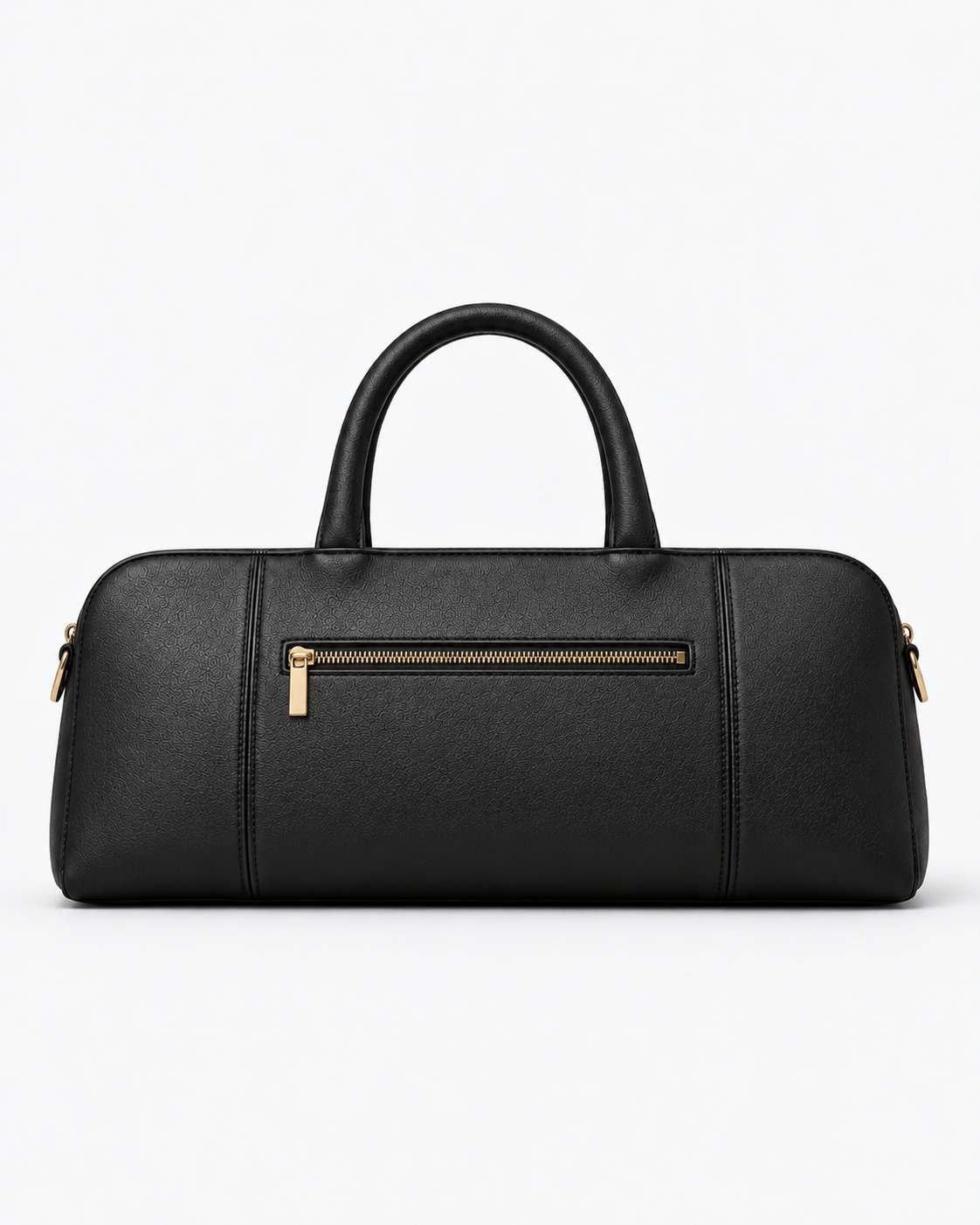 Back view of the black MUY LOTTA baguette bag with an exterior zip pocket.